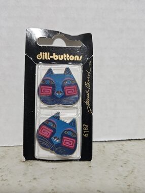 Laurel Burch CAT FACE Buttons 28mm Enamel on Metal 6187